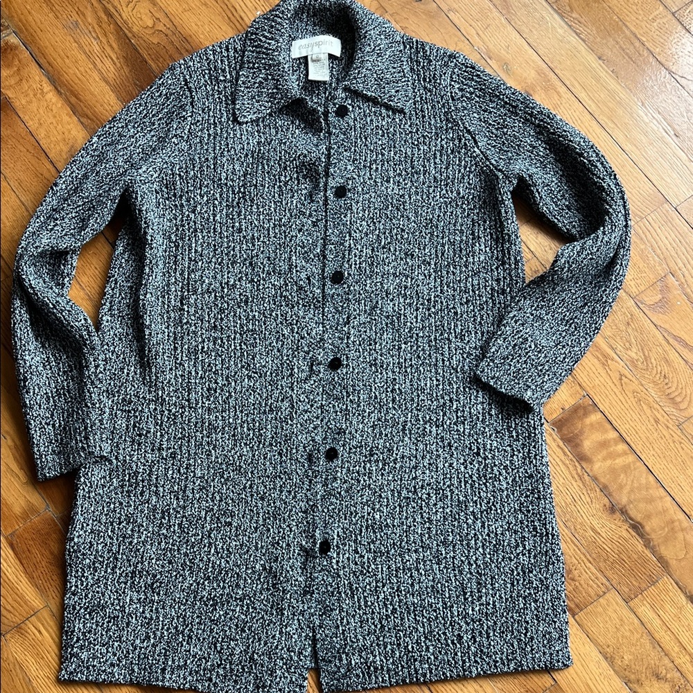 Easy Spirit Black and Gray  Marled cardigan sweater.